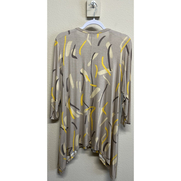 LOGO by Lori Goldstein Button Front Cardigan Pockets Size L Taupe 80's Graphic - Picture 5 of 12